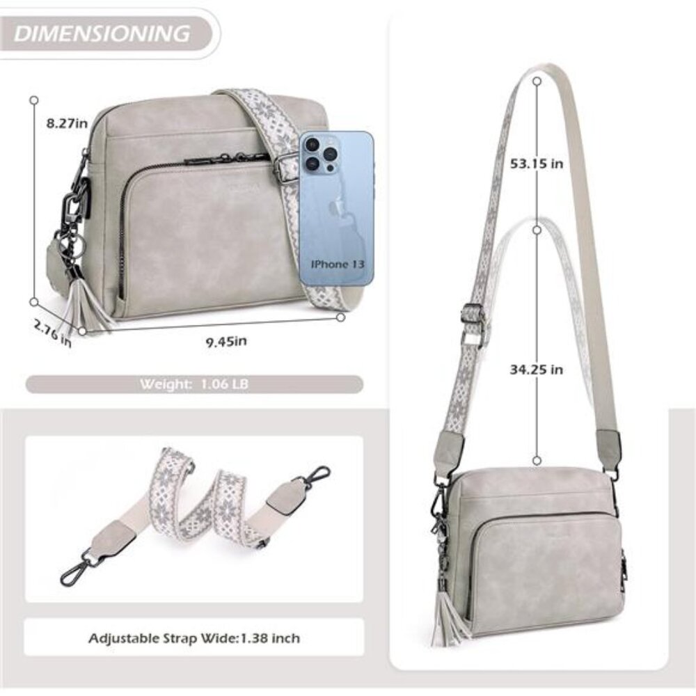 Women Soft Leather Medium Crossbody Bag Shoulder Purse Built in Wallet & Tassel - Picture 6 of 7